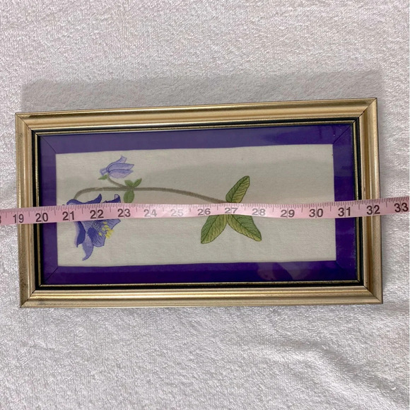 Vintage Handmade Framed Blue Embroidered Flower  Fibre Art Wall Art - Picture 10 of 10